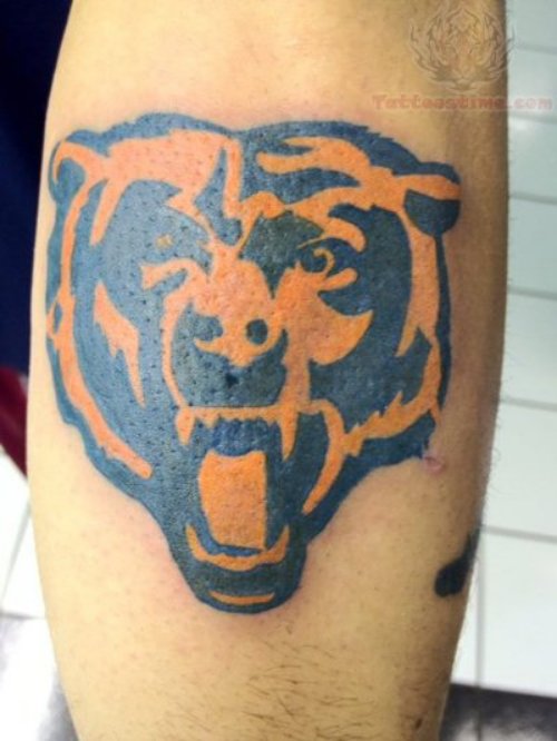 Brown Ink Chicago Bear Tattoo
